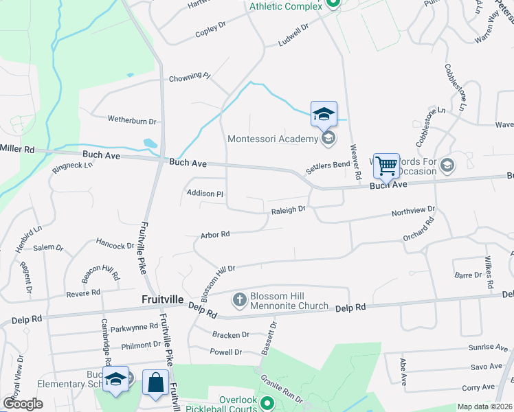 map of restaurants, bars, coffee shops, grocery stores, and more near 2305 Raleigh Drive in Lancaster