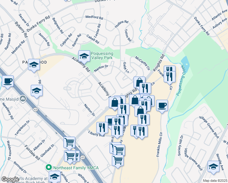 map of restaurants, bars, coffee shops, grocery stores, and more near 12614 Biscayne Drive in Philadelphia
