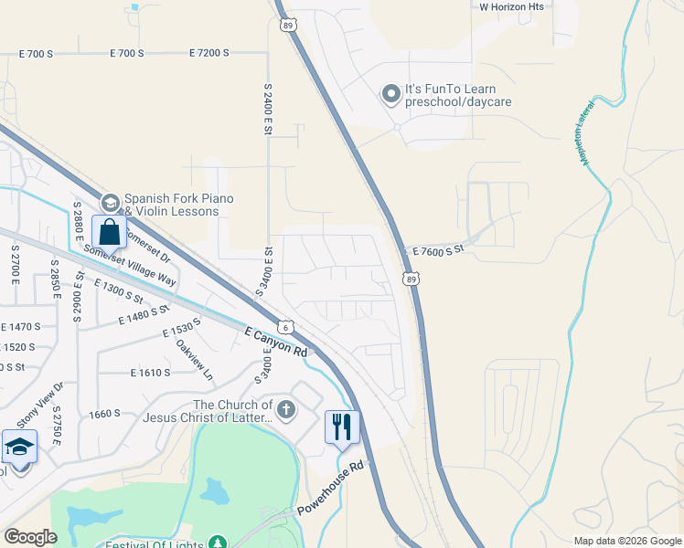 map of restaurants, bars, coffee shops, grocery stores, and more near 1294 South 3610 East in Spanish Fork