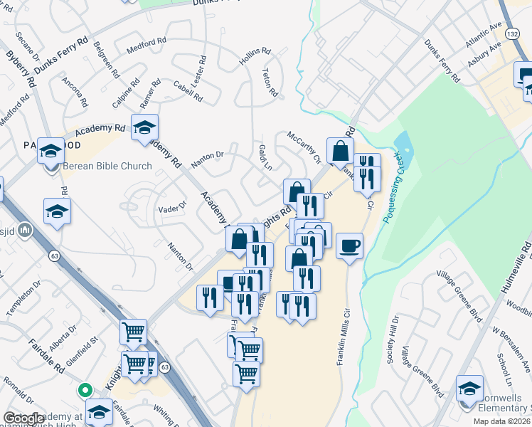 map of restaurants, bars, coffee shops, grocery stores, and more near 12710 Verda Drive in Philadelphia