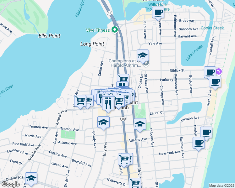 map of restaurants, bars, coffee shops, grocery stores, and more near 606 McLean Avenue in Point Pleasant Beach
