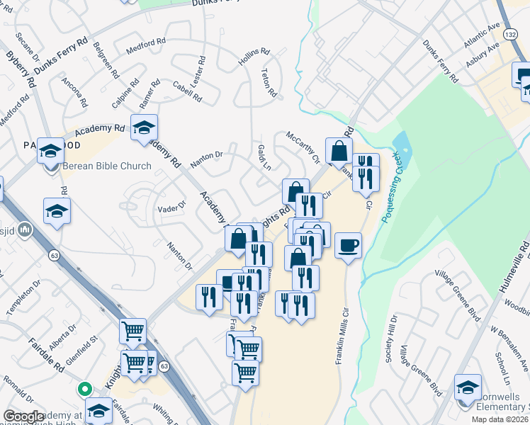 map of restaurants, bars, coffee shops, grocery stores, and more near 12710 Verda Drive in Philadelphia