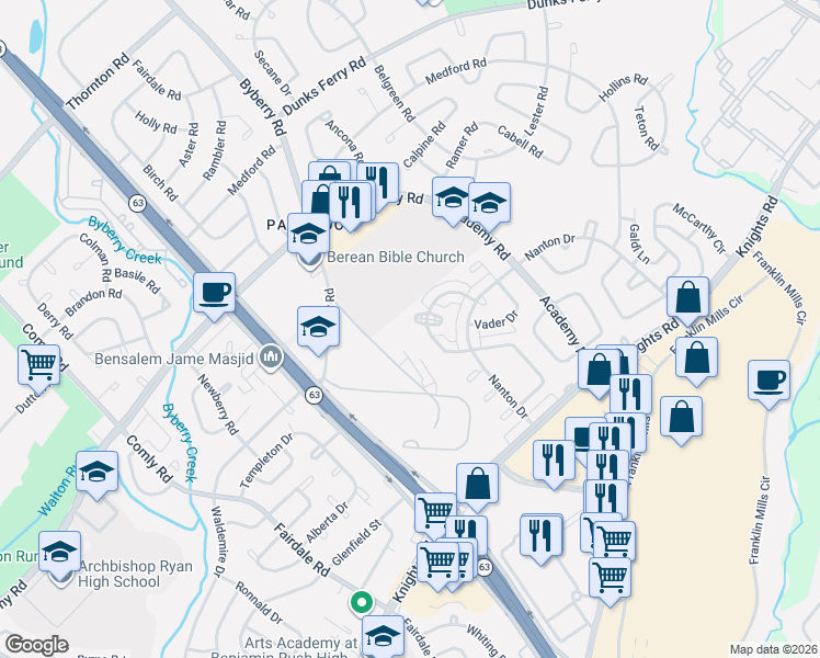 map of restaurants, bars, coffee shops, grocery stores, and more near 3609 Genesee Place in Philadelphia