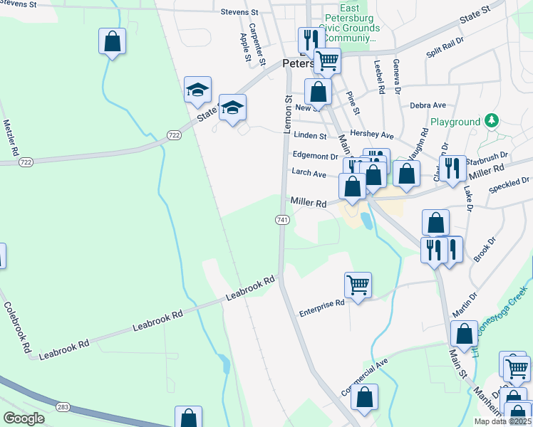 map of restaurants, bars, coffee shops, grocery stores, and more near 1882 Rohrerstown Road in Lancaster