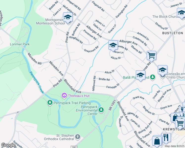 map of restaurants, bars, coffee shops, grocery stores, and more near 706 1/2 Millwood Road in Philadelphia