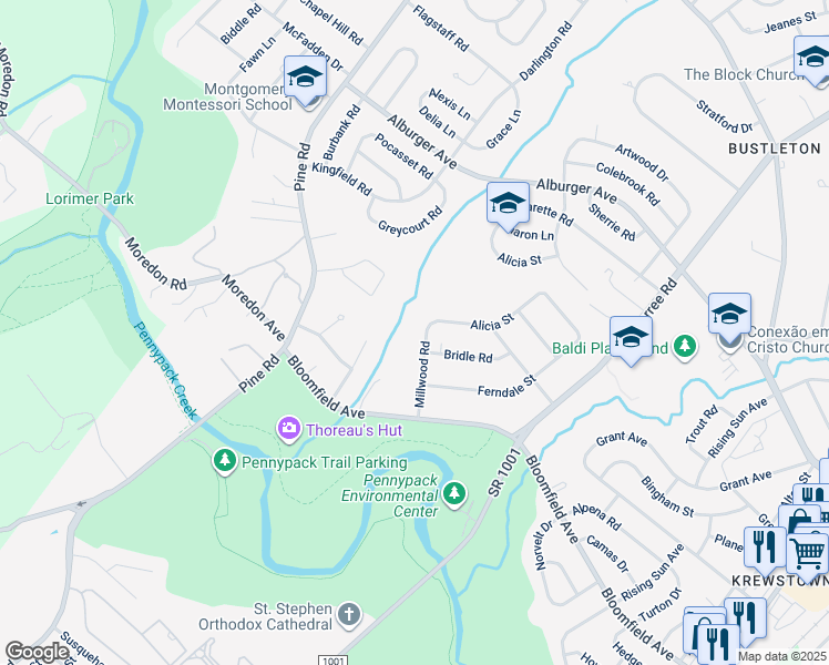 map of restaurants, bars, coffee shops, grocery stores, and more near 706 1/2 Millwood Road in Philadelphia
