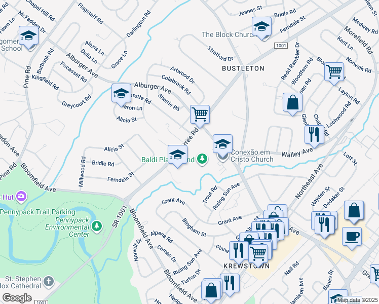 map of restaurants, bars, coffee shops, grocery stores, and more near 8803 Verree Road in Philadelphia