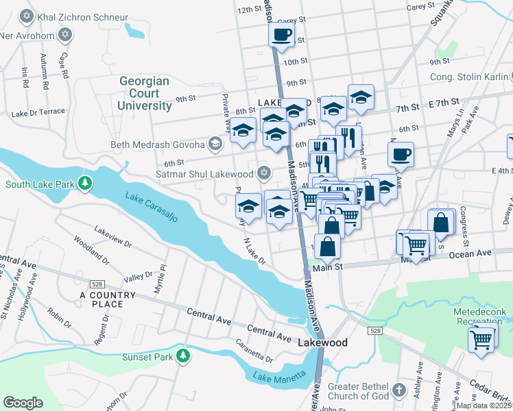 map of restaurants, bars, coffee shops, grocery stores, and more near 576 4th Street in Lakewood