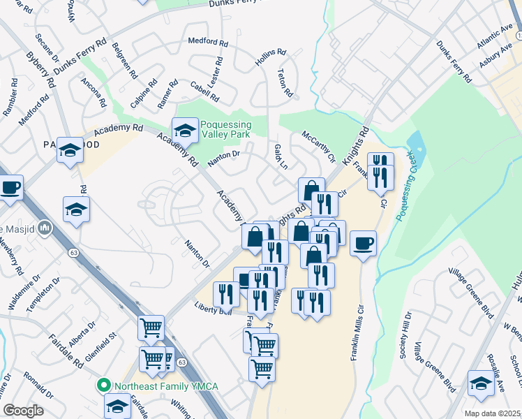 map of restaurants, bars, coffee shops, grocery stores, and more near 12653 Biscayne Drive in Philadelphia