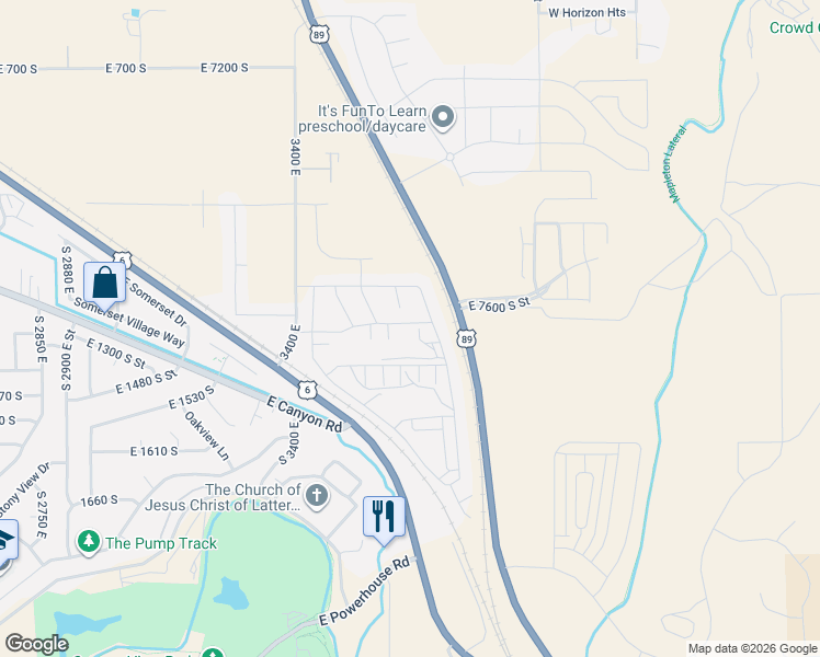 map of restaurants, bars, coffee shops, grocery stores, and more near 1277 South State Road in Spanish Fork