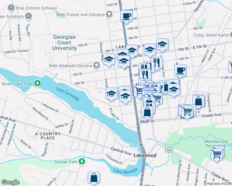 map of restaurants, bars, coffee shops, grocery stores, and more near 576 4th Street in Lakewood