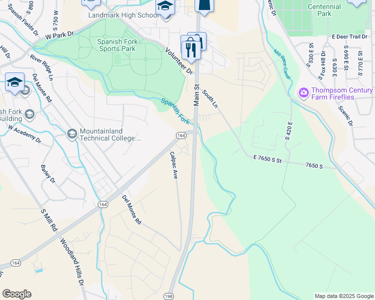 map of restaurants, bars, coffee shops, grocery stores, and more near 1015 Utah 198 in Spanish Fork