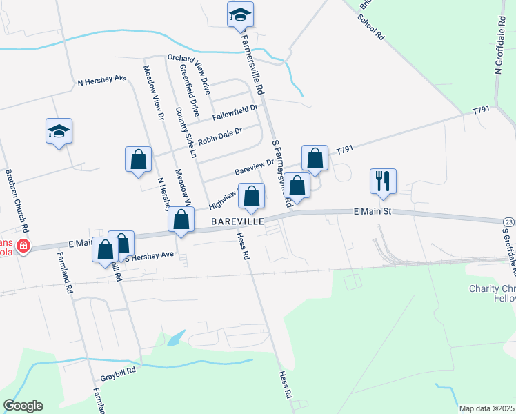 map of restaurants, bars, coffee shops, grocery stores, and more near 298 Highview Drive in Leacock-Leola-Bareville