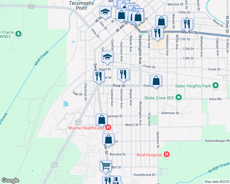 map of restaurants, bars, coffee shops, grocery stores, and more near 500 Harrison Avenue in Greenville