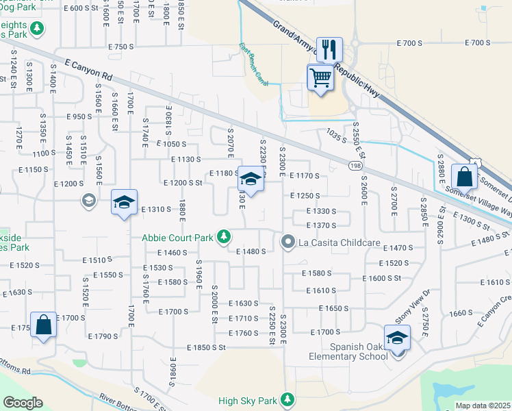 map of restaurants, bars, coffee shops, grocery stores, and more near 1287 South 2130 East in Spanish Fork