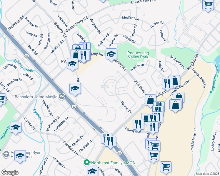 map of restaurants, bars, coffee shops, grocery stores, and more near 3626 Genesee Place in Philadelphia
