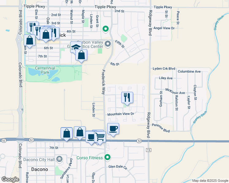 map of restaurants, bars, coffee shops, grocery stores, and more near 7750 Hummingbird Green in Frederick