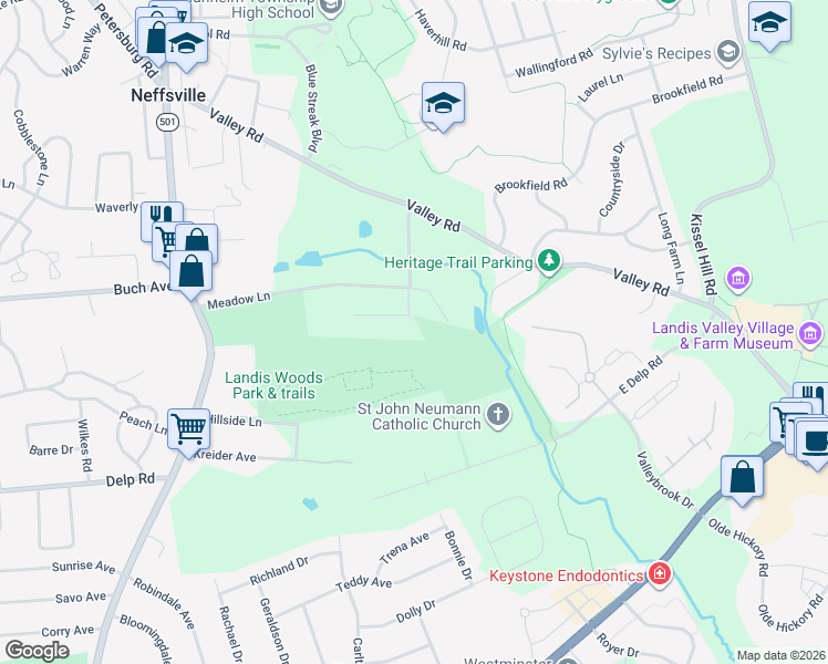 map of restaurants, bars, coffee shops, grocery stores, and more near 2496 Shaub Road in Lancaster