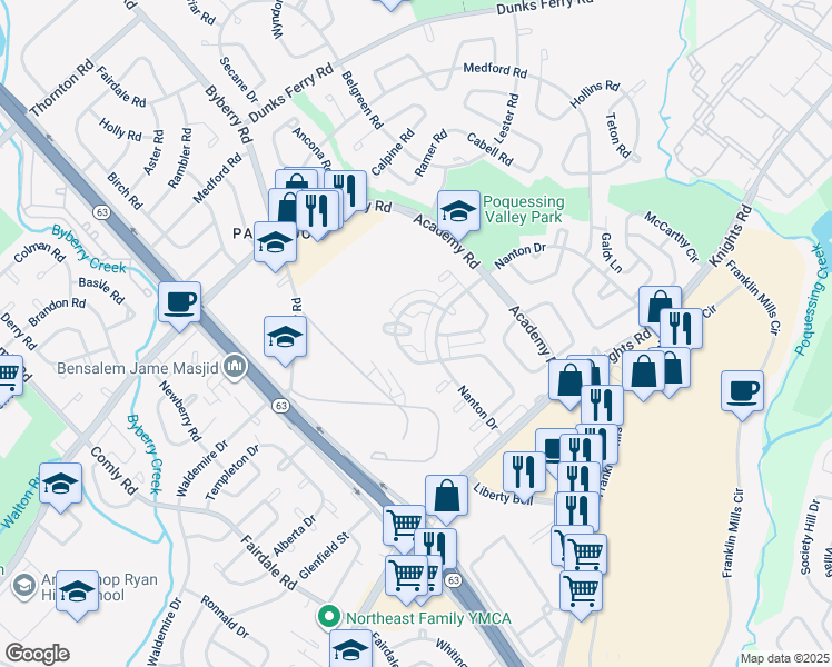 map of restaurants, bars, coffee shops, grocery stores, and more near 3626 Genesee Place in Philadelphia