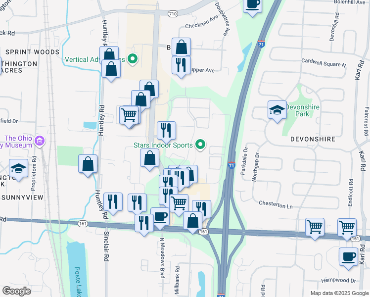 map of restaurants, bars, coffee shops, grocery stores, and more near 8 Boulevard Layfayette in Columbus