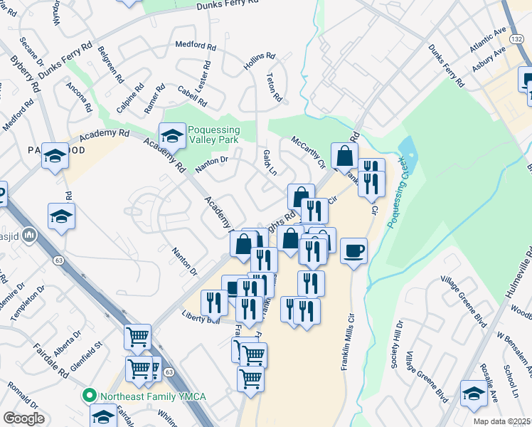 map of restaurants, bars, coffee shops, grocery stores, and more near 12707 Verda Drive in Philadelphia