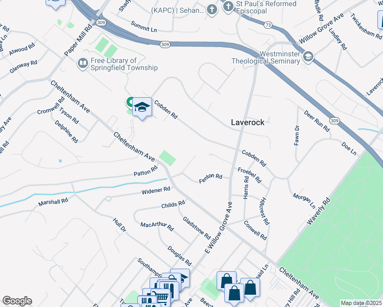 map of restaurants, bars, coffee shops, grocery stores, and more near 1641 Chattin Road in Laverock