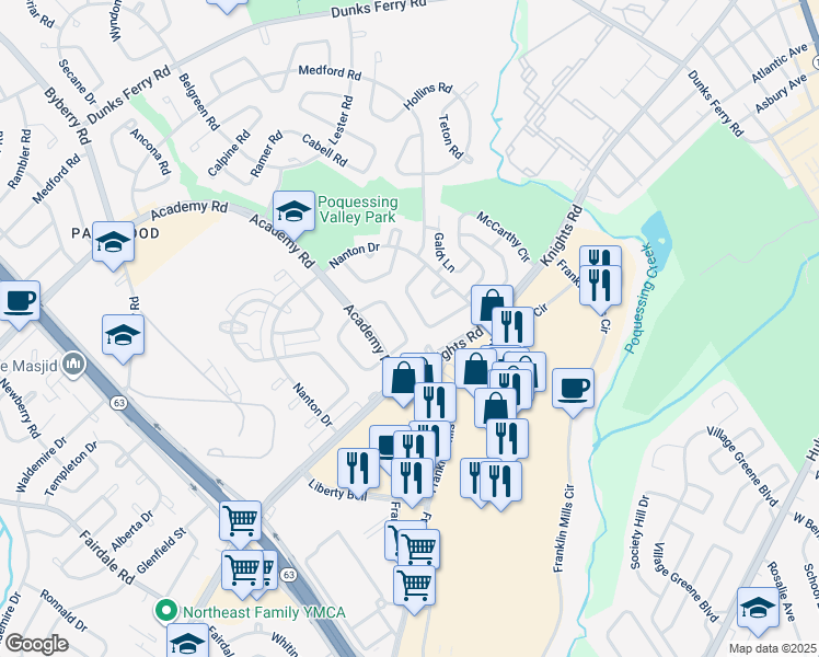 map of restaurants, bars, coffee shops, grocery stores, and more near 12641 Biscayne Drive in Philadelphia