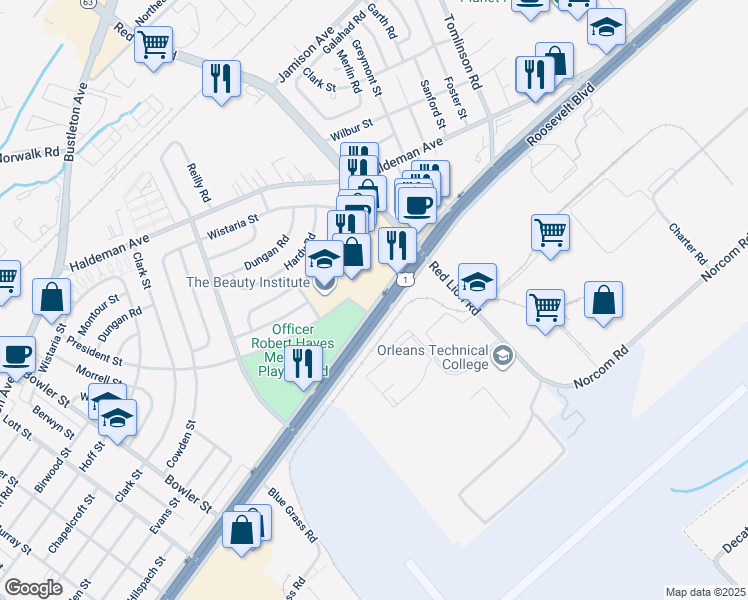 map of restaurants, bars, coffee shops, grocery stores, and more near 8812 East Roosevelt Boulevard in Philadelphia