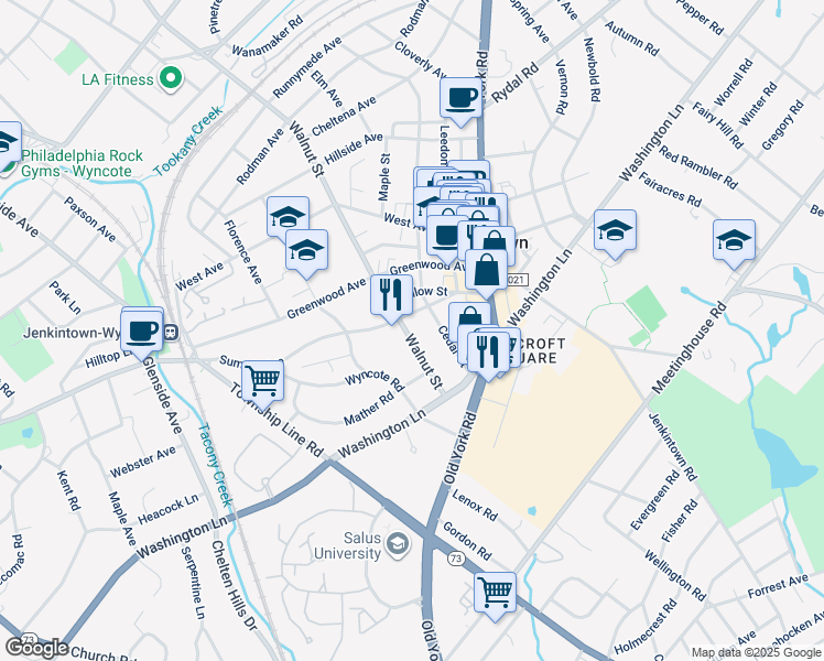 map of restaurants, bars, coffee shops, grocery stores, and more near 146 Walnut Street in Jenkintown