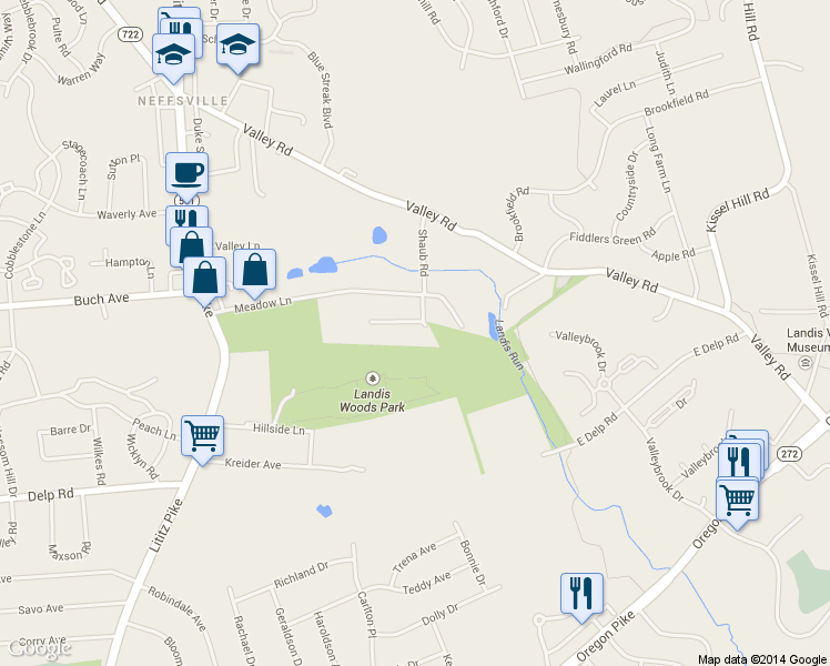map of restaurants, bars, coffee shops, grocery stores, and more near 2496 Shaub Rd in Lancaster