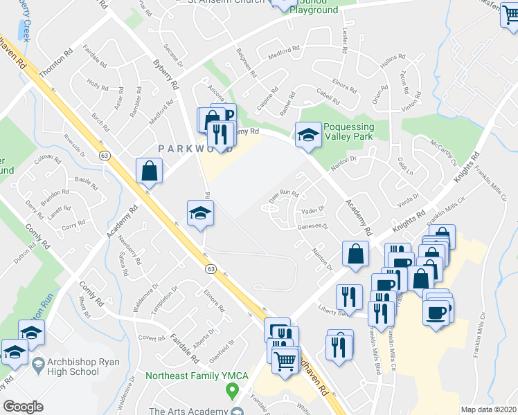 map of restaurants, bars, coffee shops, grocery stores, and more near 3605 Genesee Place in Philadelphia