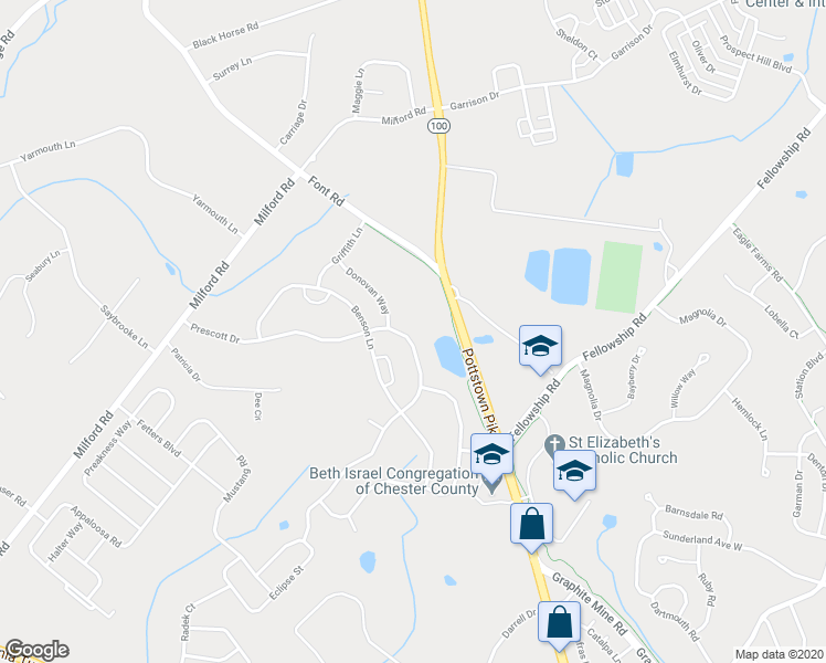 map of restaurants, bars, coffee shops, grocery stores, and more near 318 Prescott Drive in Chester Springs