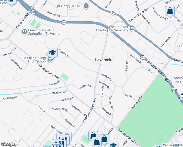 map of restaurants, bars, coffee shops, grocery stores, and more near 8002 Cobden Road in Laverock