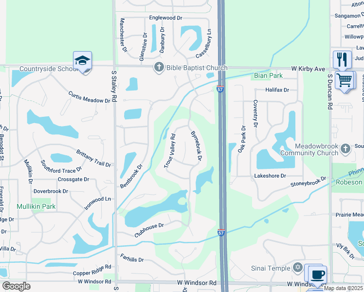 map of restaurants, bars, coffee shops, grocery stores, and more near 1910 Woodfield Road in Champaign