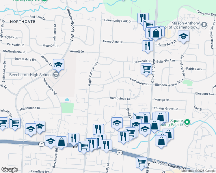 map of restaurants, bars, coffee shops, grocery stores, and more near 6082 Royal Oak Drive in Columbus