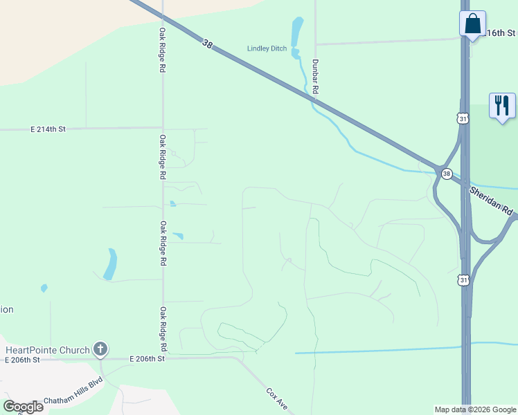 map of restaurants, bars, coffee shops, grocery stores, and more near 20999 Chatham Ridge Boulevard in Westfield