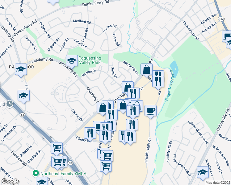 map of restaurants, bars, coffee shops, grocery stores, and more near 12721 Verda Drive in Philadelphia