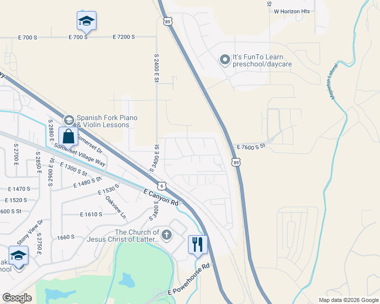 map of restaurants, bars, coffee shops, grocery stores, and more near 1266 South 3550 East in Spanish Fork