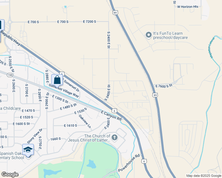 map of restaurants, bars, coffee shops, grocery stores, and more near 7361-7637 1600 West in Spanish Fork