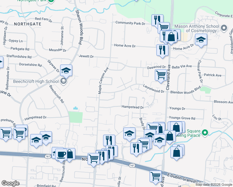 map of restaurants, bars, coffee shops, grocery stores, and more near 6082 Royal Oak Drive in Columbus