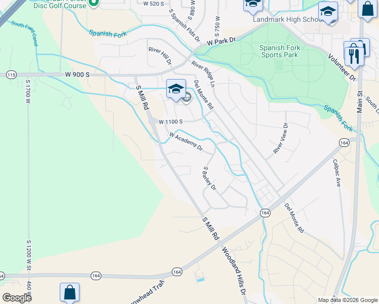 map of restaurants, bars, coffee shops, grocery stores, and more near 912 West 1300 South Street in Spanish Fork