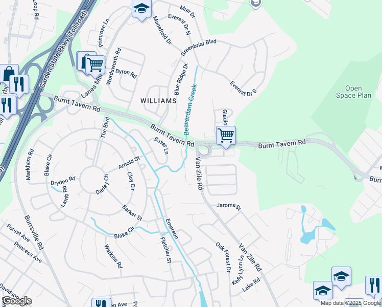 map of restaurants, bars, coffee shops, grocery stores, and more near 1041 Burnt Tavern Road in Brick