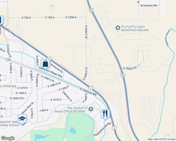 map of restaurants, bars, coffee shops, grocery stores, and more near 7361-7637 1600 West in Spanish Fork