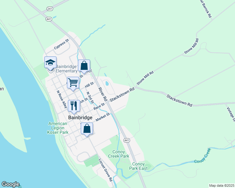 map of restaurants, bars, coffee shops, grocery stores, and more near 100 Commodore Drive in Bainbridge