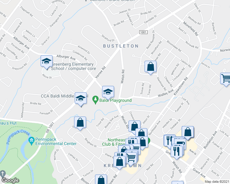 map of restaurants, bars, coffee shops, grocery stores, and more near 1084 Welsh Rd in Philadelphia