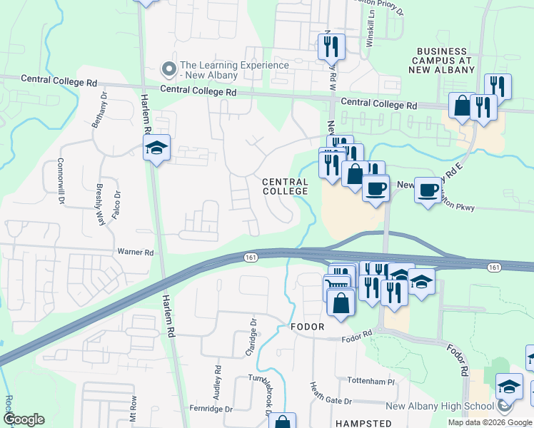 map of restaurants, bars, coffee shops, grocery stores, and more near 5435 Tathwell Drive in New Albany