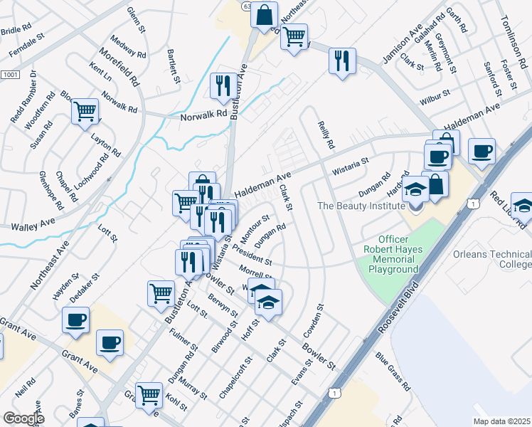 map of restaurants, bars, coffee shops, grocery stores, and more near 9842 Montour Street in Philadelphia