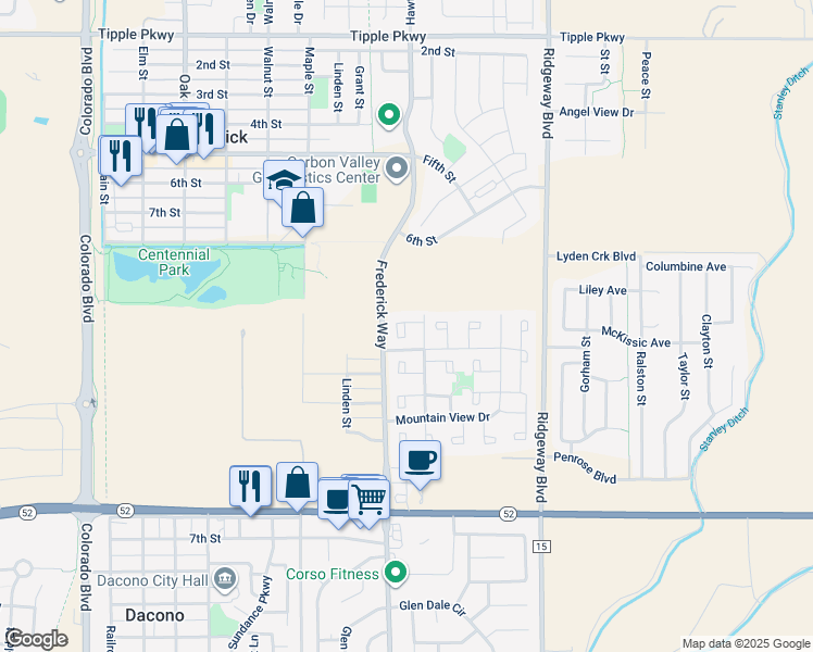 map of restaurants, bars, coffee shops, grocery stores, and more near 7750 Hummingbird Green in Frederick