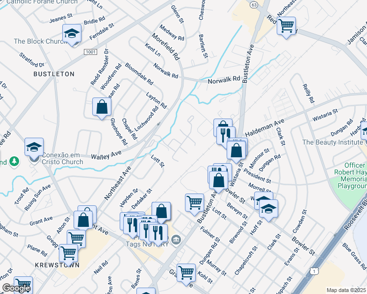 map of restaurants, bars, coffee shops, grocery stores, and more near 26 Country Lane Drive in Philadelphia