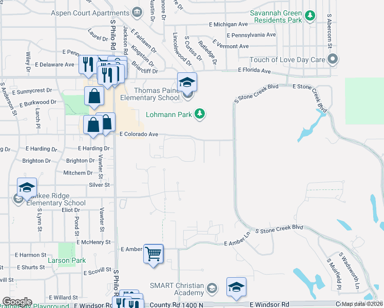 map of restaurants, bars, coffee shops, grocery stores, and more near 1907 Lucas Street in Urbana
